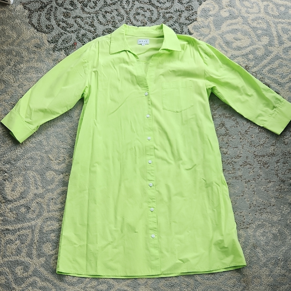WRAY Cotton Shirt Dress Button Down Green Small